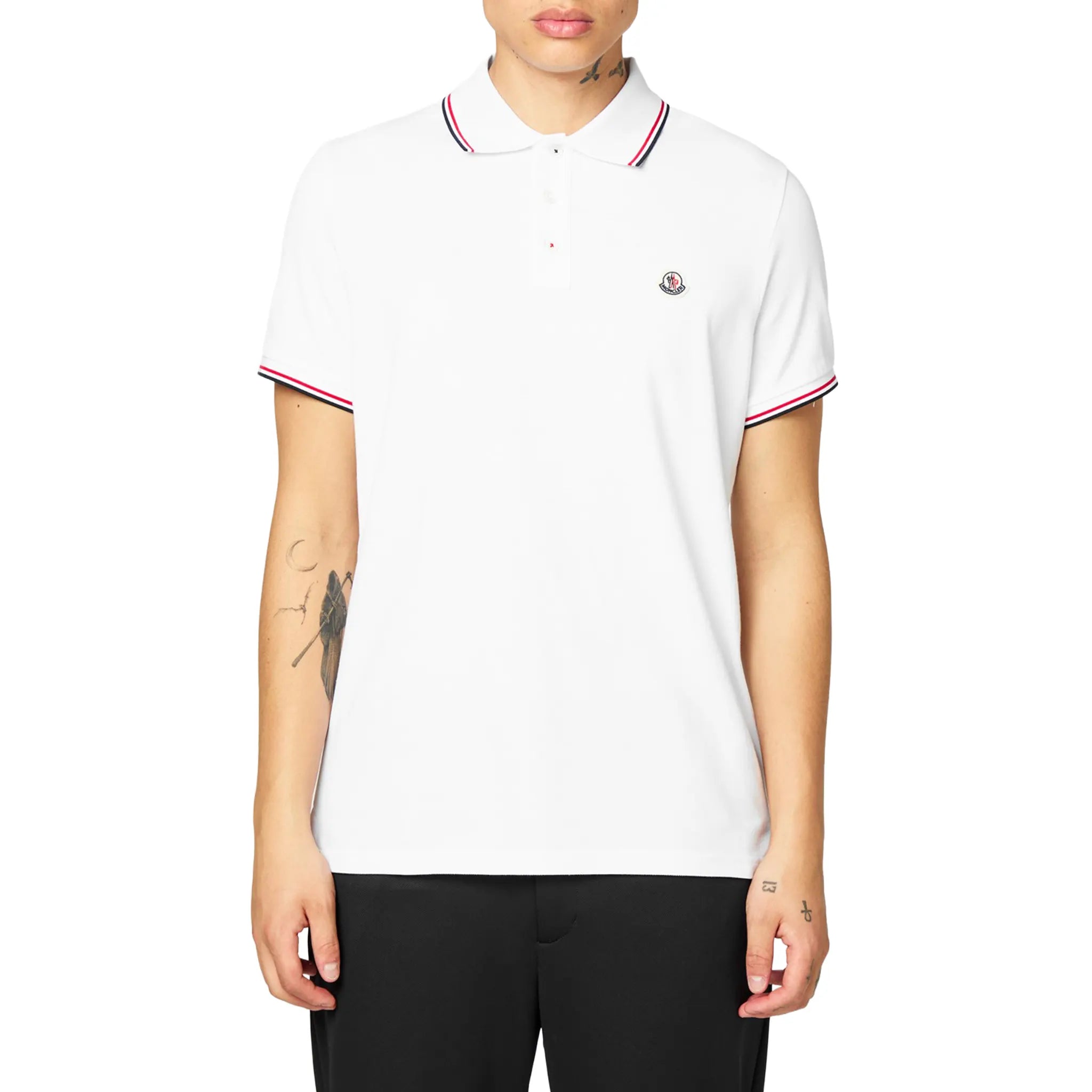 Model Front View of Moncler Mens Logo Cotton Maglia Polo Shirt K10918A7030084556001